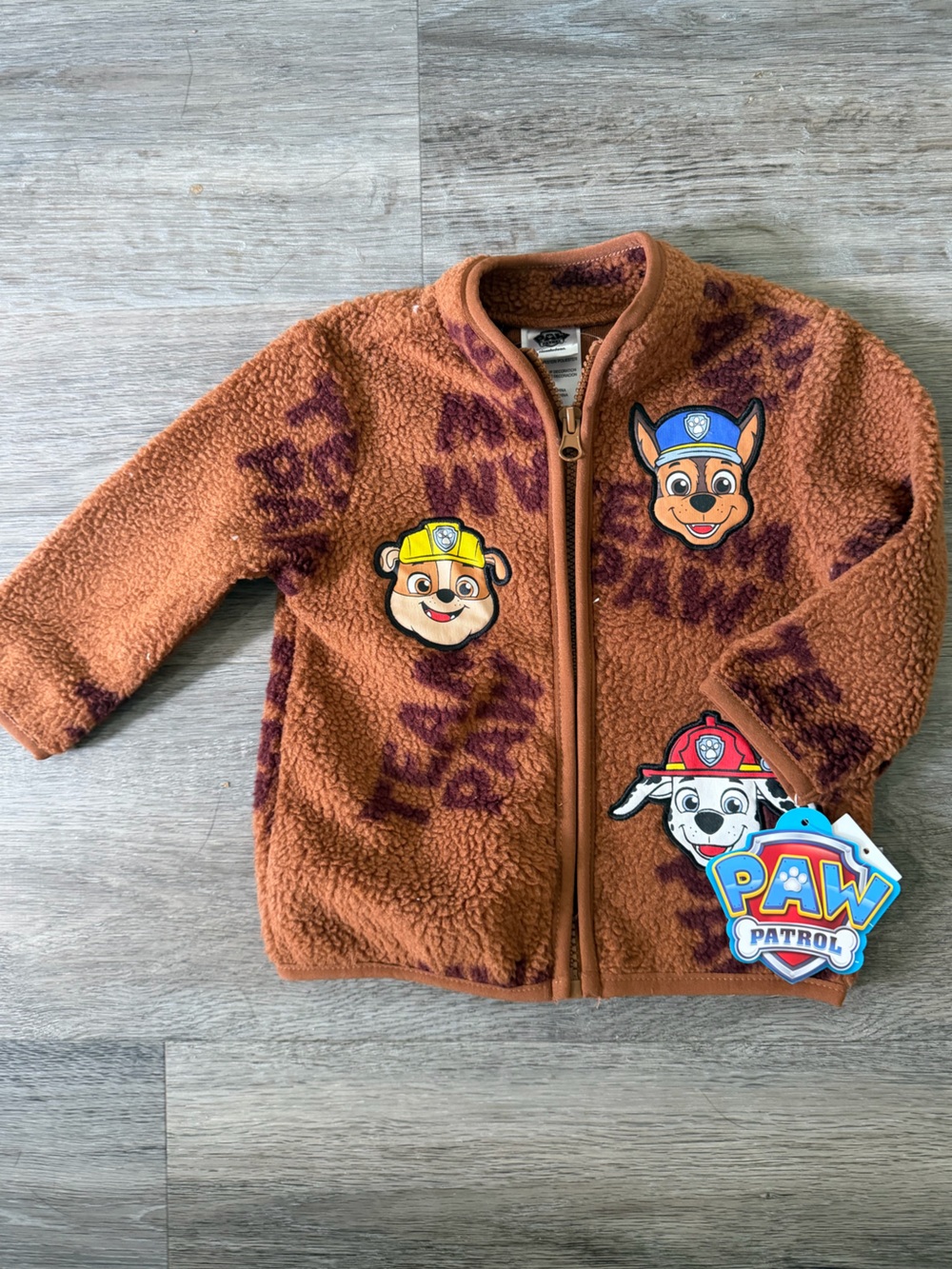 Paw Patrol Brown Fleece One-Piece Bodysuit with Character Patches